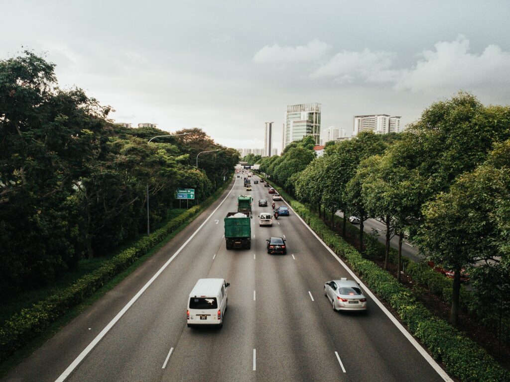 Cars and trucks traveling